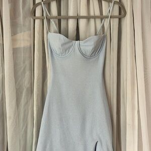 Baby Boo Light Blue Sparkle Slip Dress with Slit